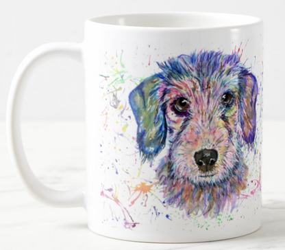 Dachshund Wire haired Sausage Wierner Dog Pet Animals Watercolour Rainbow Art Coloured Mug Cup