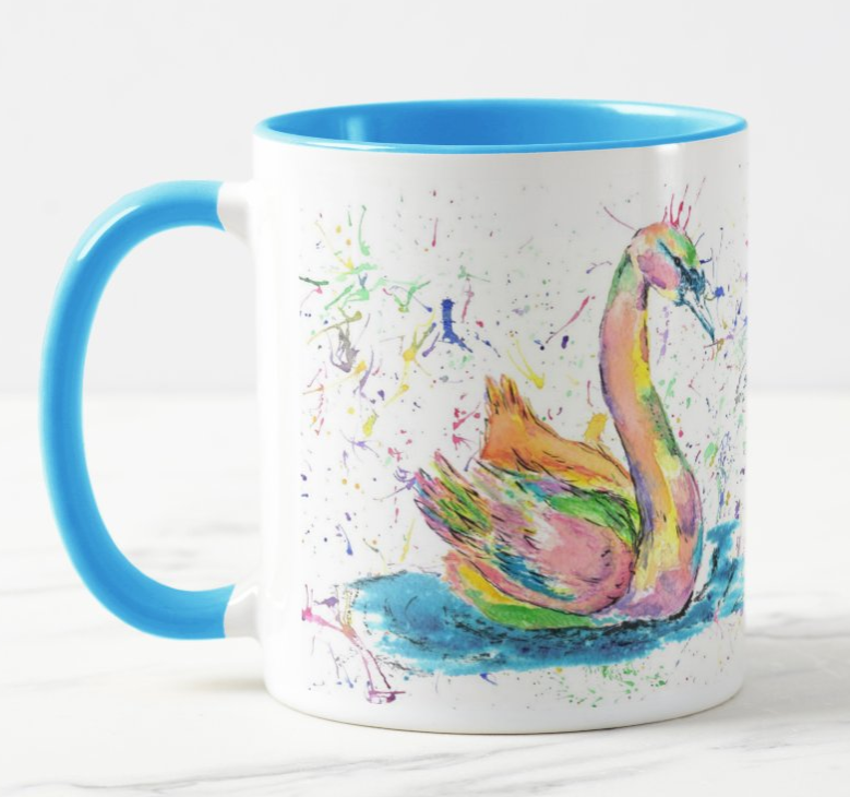 Swan Bird Wildlife Animals Watercolour Rainbow Art Coloured Mug Cup