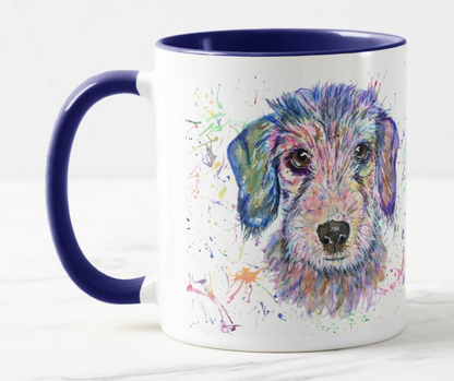 Dachshund Wire haired Sausage Wierner Dog Pet Animals Watercolour Rainbow Art Coloured Mug Cup