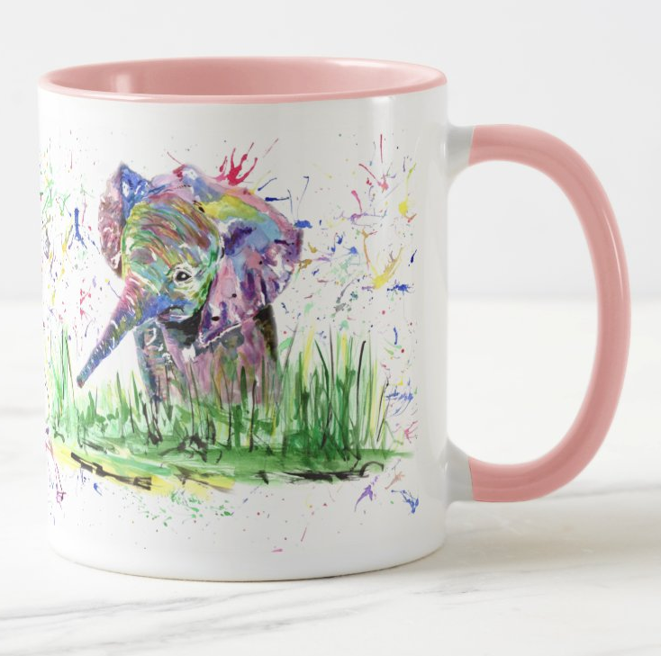 Elephant Baby animals safari Watercolour Rainbow Art Coloured Mug Cup