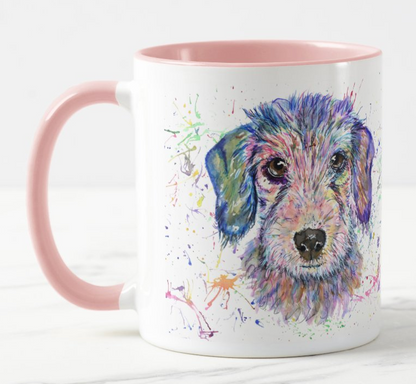Dachshund Wire haired Sausage Wierner Dog Pet Animals Watercolour Rainbow Art Coloured Mug Cup