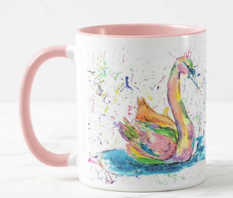 Swan Bird Wildlife Animals Watercolour Rainbow Art Coloured Mug Cup