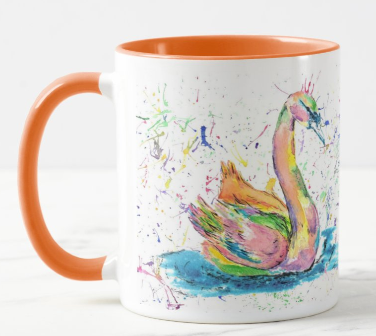 Swan Bird Wildlife Animals Watercolour Rainbow Art Coloured Mug Cup