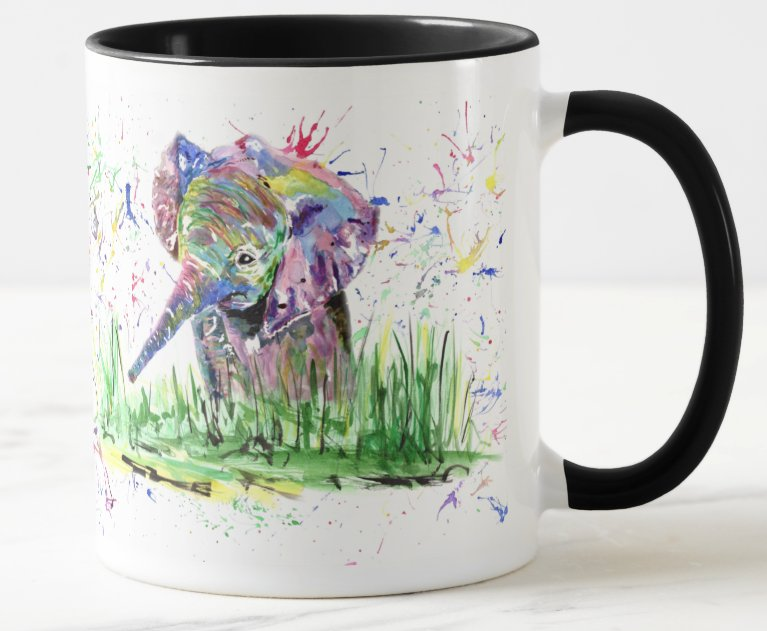 Elephant Baby animals safari Watercolour Rainbow Art Coloured Mug Cup