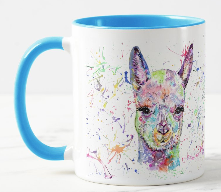Alpaca Llama Animal Watercolour Rainbow Art Coloured Mug Cup