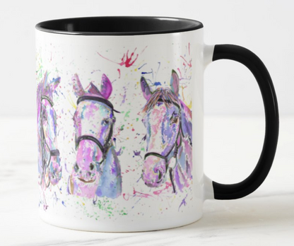 Horses 3 Horse Farm Animals Watercolour Rainbow Art Coloured Mug Cup