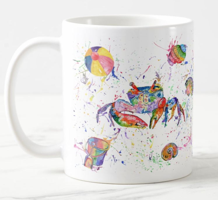 Crab Seafront Beach Animals  Watercolour Rainbow Art Coloured Mug Cup