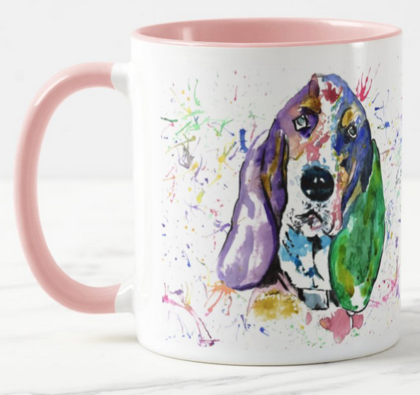 Basset Hound Hunting Dog Pet Animals Watercolour Rainbow Art Coloured Mug Cup