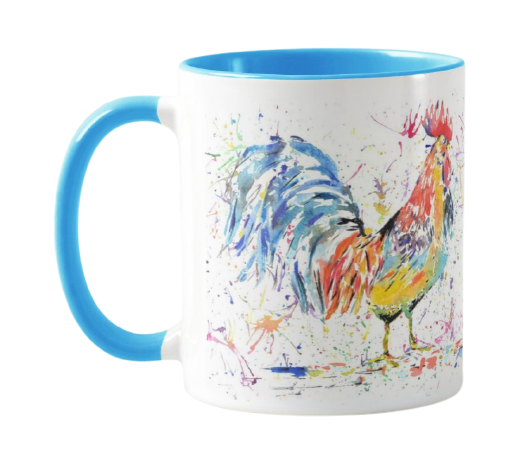 Cockerel Rooster hen Watercolour Rainbow Art Farm Animal Coloured Mug Cup