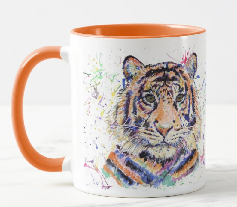 Tiger Wildlife Animals Watercolour Rainbow Art Coloured Mug Cup