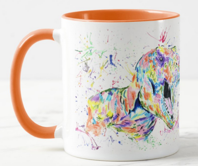 Dinosaur T-Rex Tyrannosaurus Watercolour Rainbow Art Coloured Mug Cup