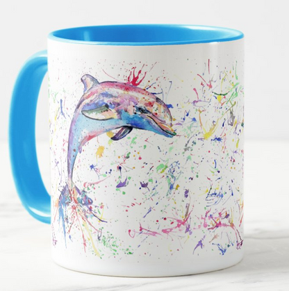 Dolphin Animals Watercolour Rainbow Art Coloured Mug Cup