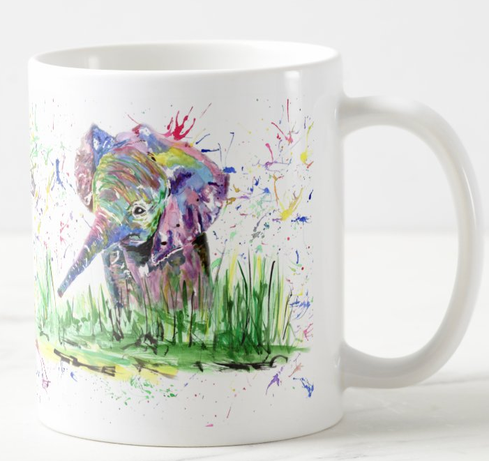 Elephant Baby animals safari Watercolour Rainbow Art Coloured Mug Cup