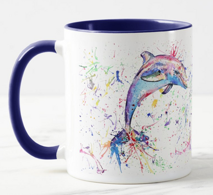 Dolphin Animals Watercolour Rainbow Art Coloured Mug Cup