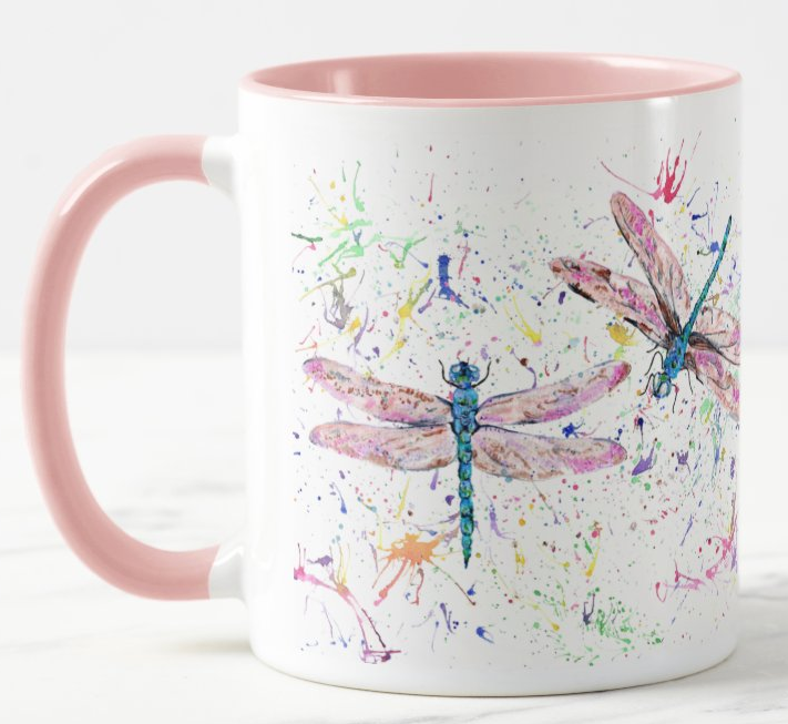 Dragonfly Dragonflies insect Wildlife Animals Watercolour Rainbow Art Coloured Mug Cup