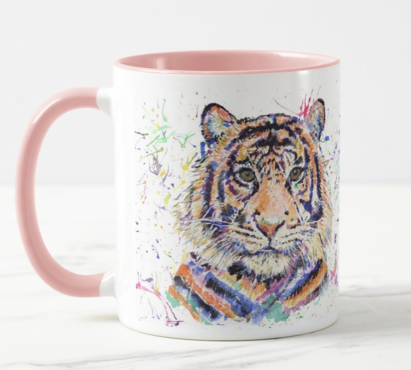 Tiger Wildlife Animals Watercolour Rainbow Art Coloured Mug Cup