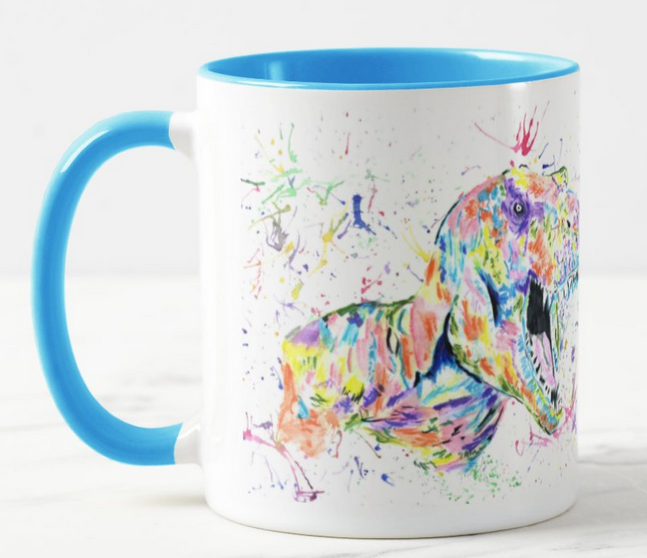 Dinosaur T-Rex Tyrannosaurus Watercolour Rainbow Art Coloured Mug Cup