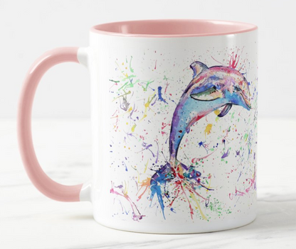Dolphin Animals Watercolour Rainbow Art Coloured Mug Cup
