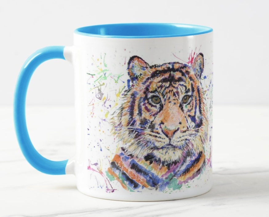 Tiger Wildlife Animals Watercolour Rainbow Art Coloured Mug Cup