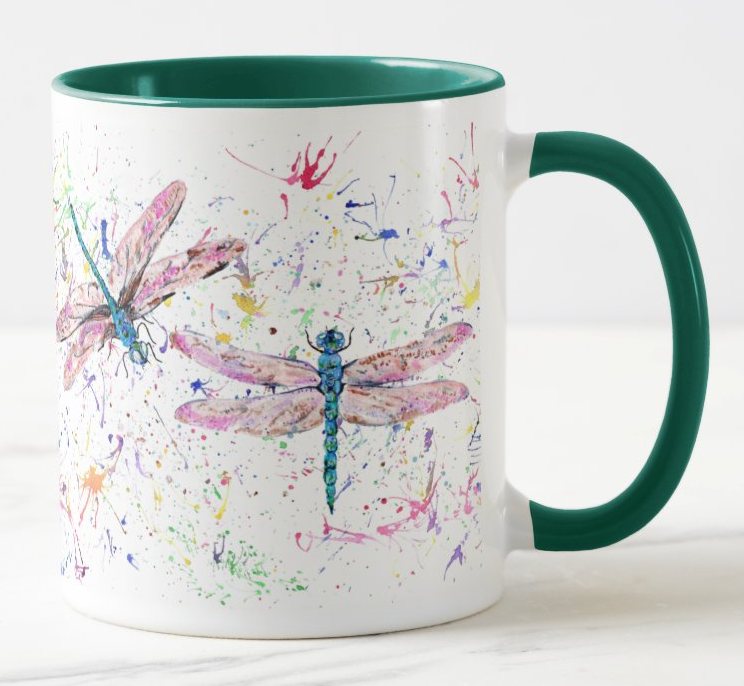 Dragonfly Dragonflies insect Wildlife Animals Watercolour Rainbow Art Coloured Mug Cup