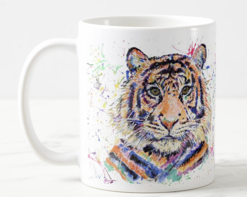 Tiger Wildlife Animals Watercolour Rainbow Art Coloured Mug Cup