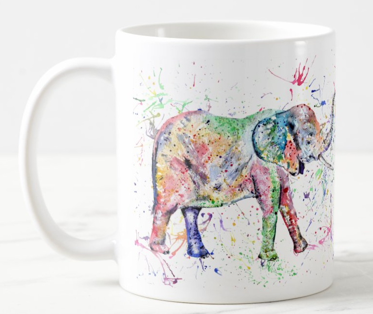 Elephant adult animals safari Watercolour Rainbow Art Coloured Mug Cup