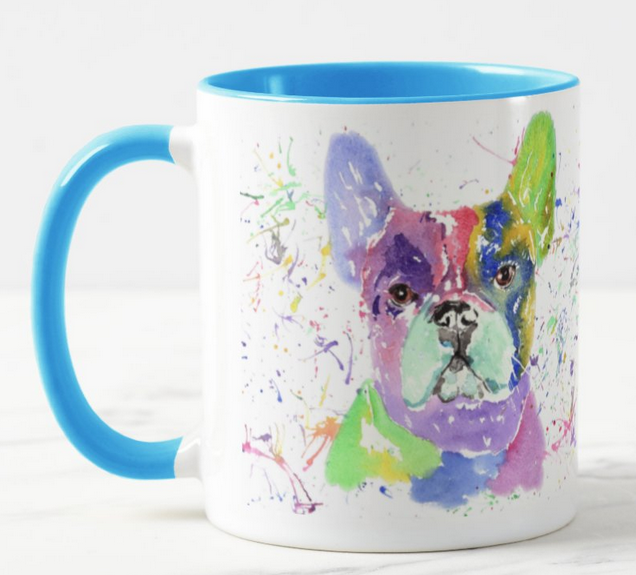 French Bulldog Frenchie Dog Pet Animals Watercolour Rainbow Art Coloured Mug Cup