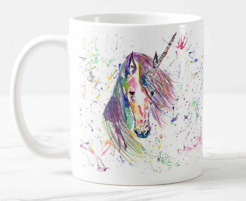 Unicorn Watercolour Rainbow Art Coloured Mug Cup