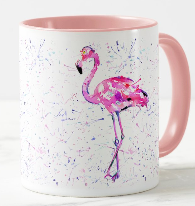 Flamingo Bird animals Watercolour Rainbow Art Coloured Mug Cup