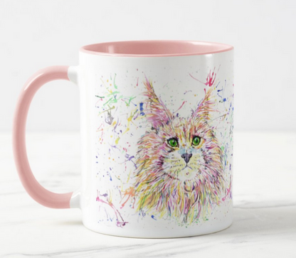 Maine Coon Cat Kitten Feline Animal Watercolour Rainbow Art Coloured Mug Cup