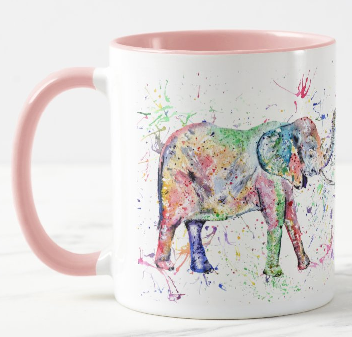 Elephant adult animals safari Watercolour Rainbow Art Coloured Mug Cup