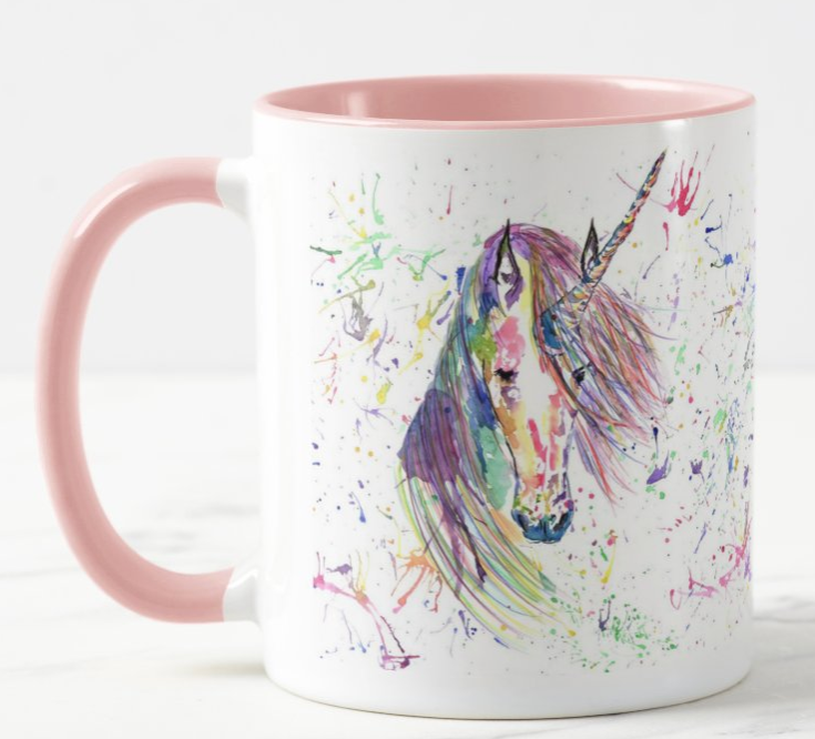 Unicorn Watercolour Rainbow Art Coloured Mug Cup