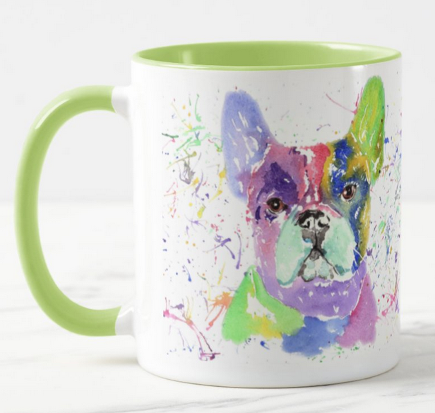 French Bulldog Frenchie Dog Pet Animals Watercolour Rainbow Art Coloured Mug Cup