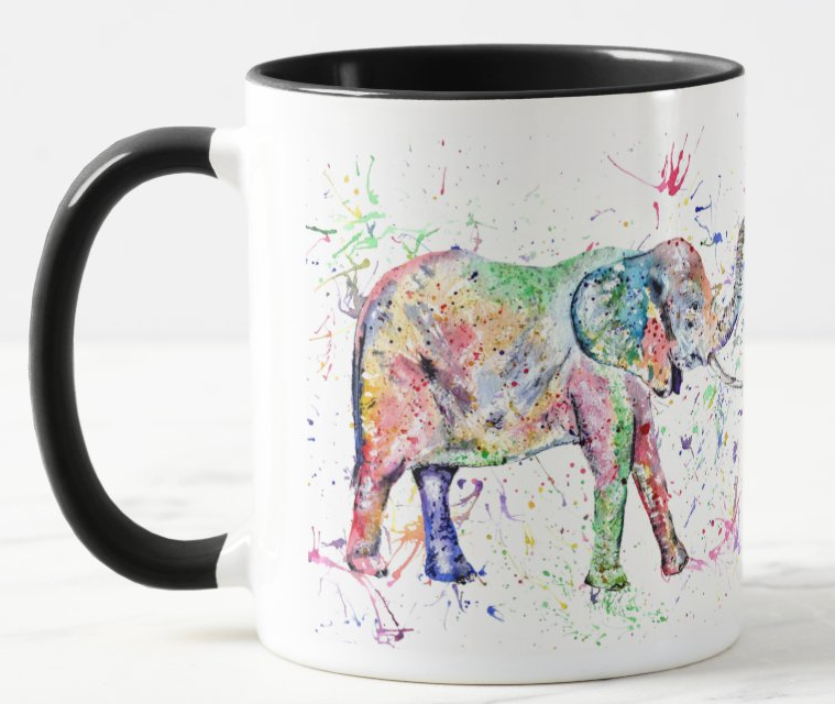 Elephant adult animals safari Watercolour Rainbow Art Coloured Mug Cup