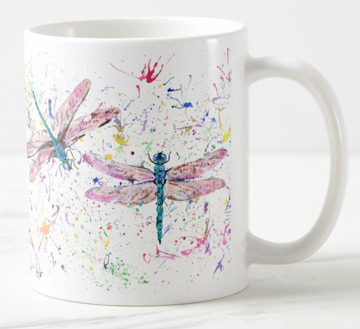 Dragonfly Dragonflies insect Wildlife Animals Watercolour Rainbow Art Coloured Mug Cup