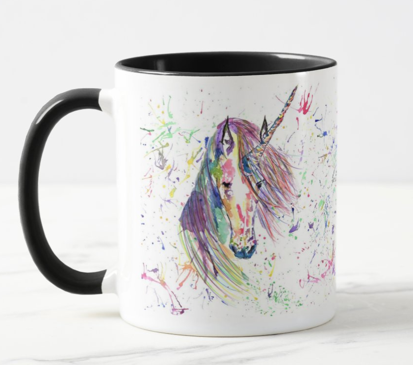 Unicorn Watercolour Rainbow Art Coloured Mug Cup