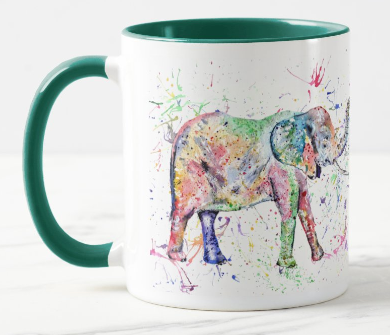 Elephant adult animals safari Watercolour Rainbow Art Coloured Mug Cup