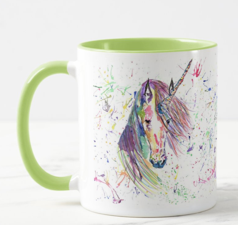 Unicorn Watercolour Rainbow Art Coloured Mug Cup