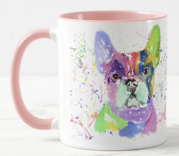 French Bulldog Frenchie Dog Pet Animals Watercolour Rainbow Art Coloured Mug Cup