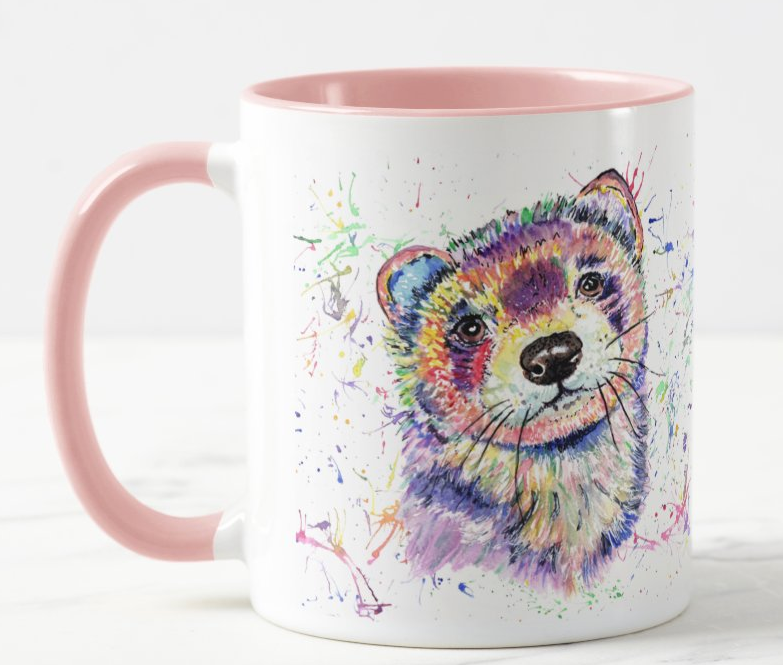 Ferret Pet Animals Watercolour Rainbow Art Coloured Mug Cup