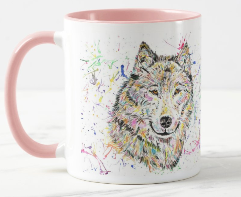 Wolf Wildlife Animals Watercolour Rainbow Art Coloured Mug Cup