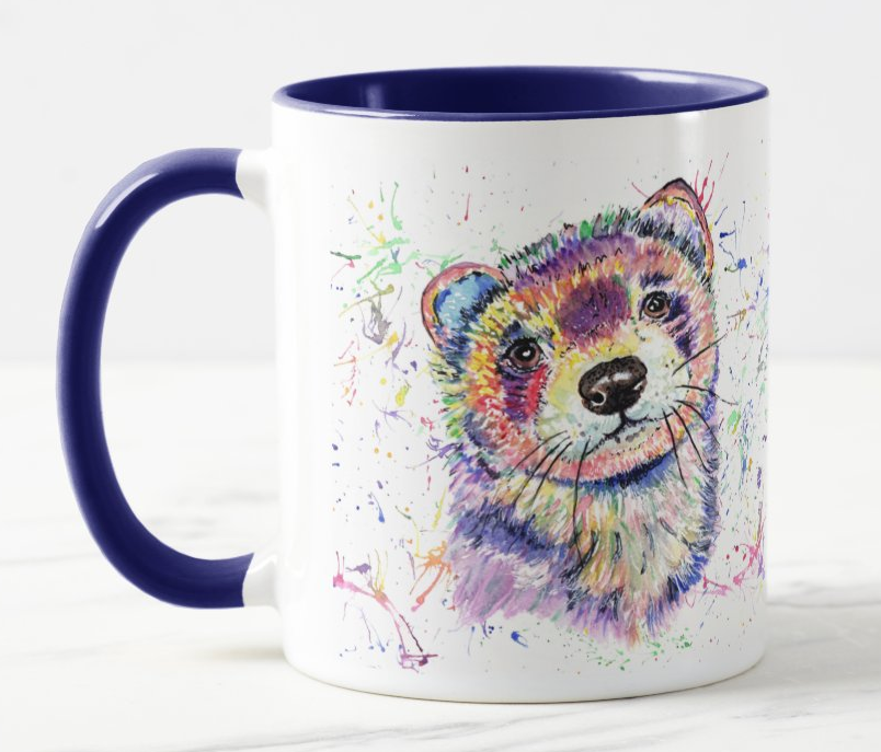 Ferret Pet Animals Watercolour Rainbow Art Coloured Mug Cup