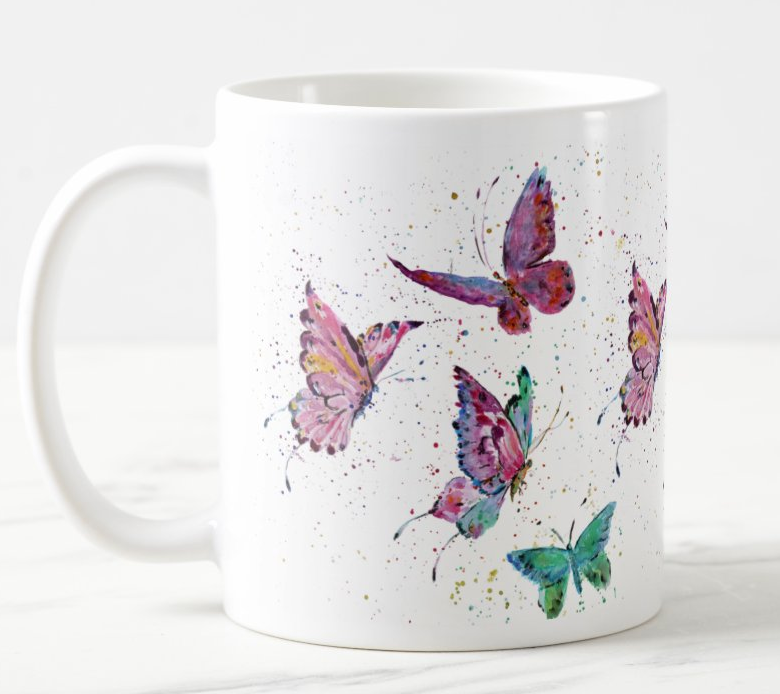 Butterfly Butterflies insect Wildlife Animals Watercolour Rainbow Art Coloured Mug Cup