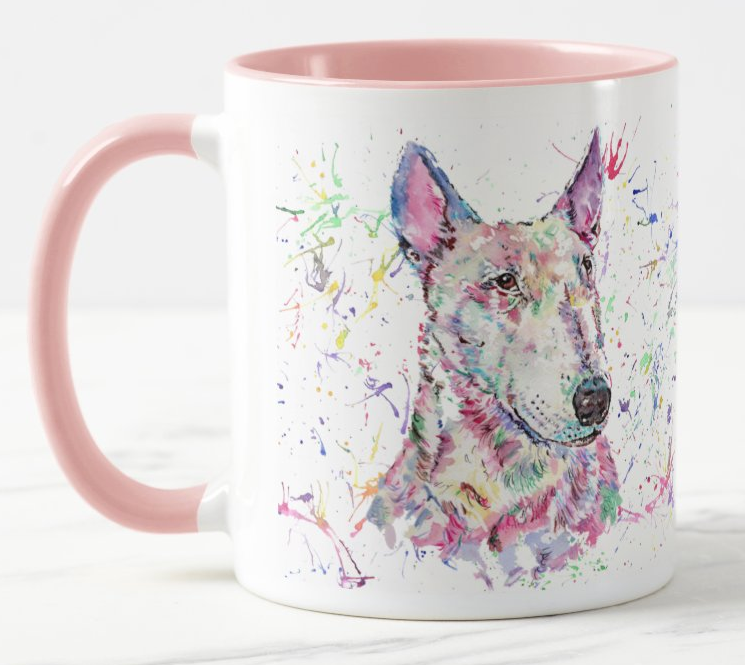 Bully English Bull Terrier Dog Pet Animals Watercolour Rainbow Art Coloured Mug Cup