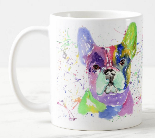 French Bulldog Frenchie Dog Pet Animals Watercolour Rainbow Art Coloured Mug Cup