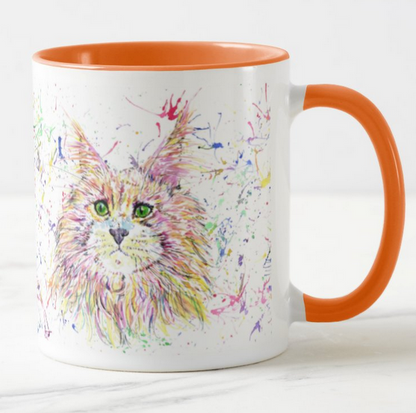 Maine Coon Cat Kitten Feline Animal Watercolour Rainbow Art Coloured Mug Cup