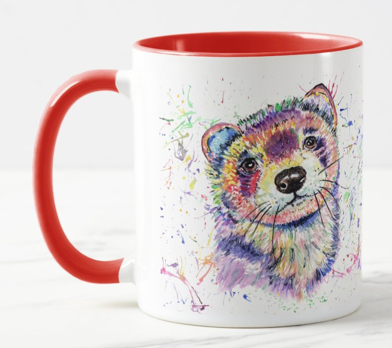 Ferret Pet Animals Watercolour Rainbow Art Coloured Mug Cup