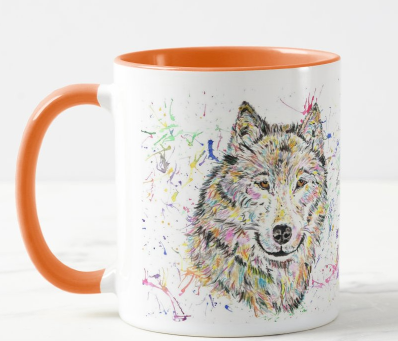 Wolf Wildlife Animals Watercolour Rainbow Art Coloured Mug Cup