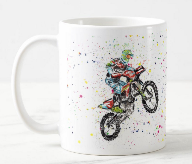 Motorcross Sport Motocross Hand Painted Watercolour Rainbow Art Coloured Mug Cup