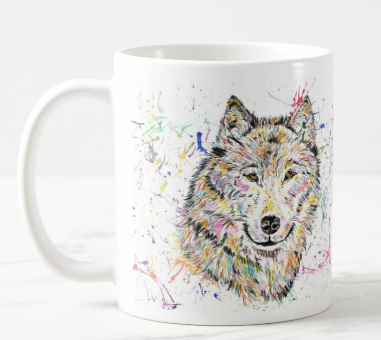 Wolf Wildlife Animals Watercolour Rainbow Art Coloured Mug Cup